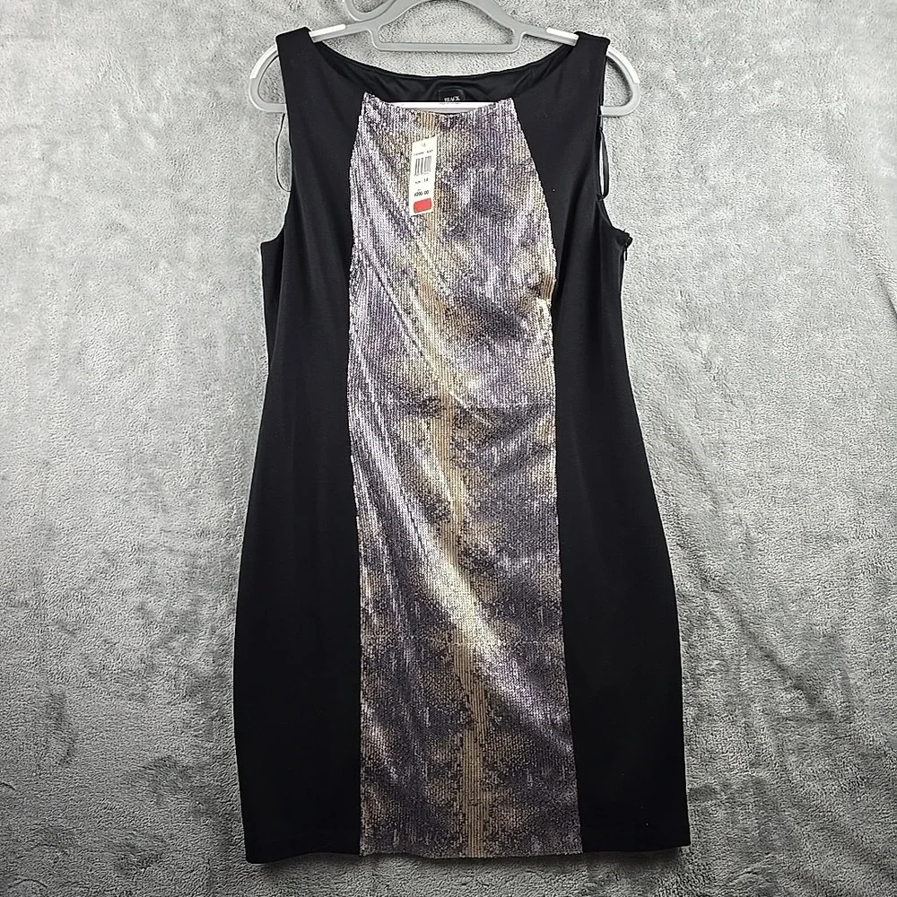 Black Label Saks Fifth Avenue Midi Dress Womens Size 14 Black Shimmer Liner $200